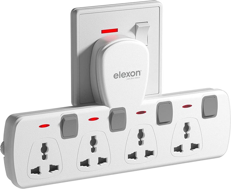 Elexon Universal Multi Extension T Socket Power Adaptor with Surge Protection - 4 Way Outlet Plug - Image 1