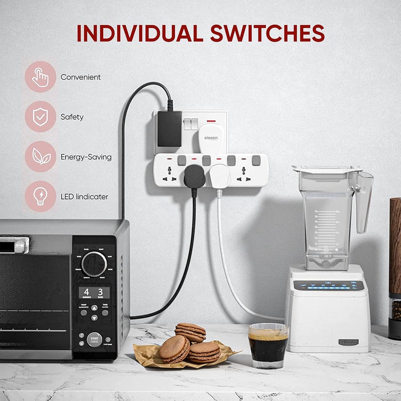 Elexon Universal Multi Extension T Socket Power Adaptor with Surge Protection - 4 Way Outlet Plug - Image 5