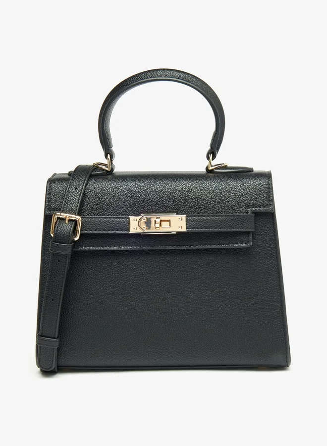 لو كونفورت Women Solid Satchel Bag with Detachable Strap and Button Closure