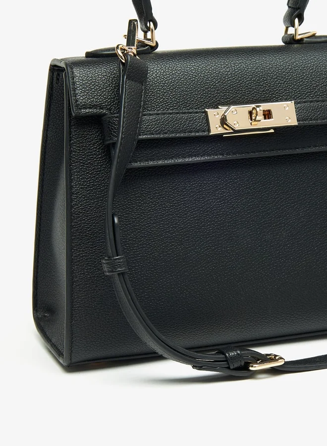 لو كونفورت Women Solid Satchel Bag with Detachable Strap and Button Closure