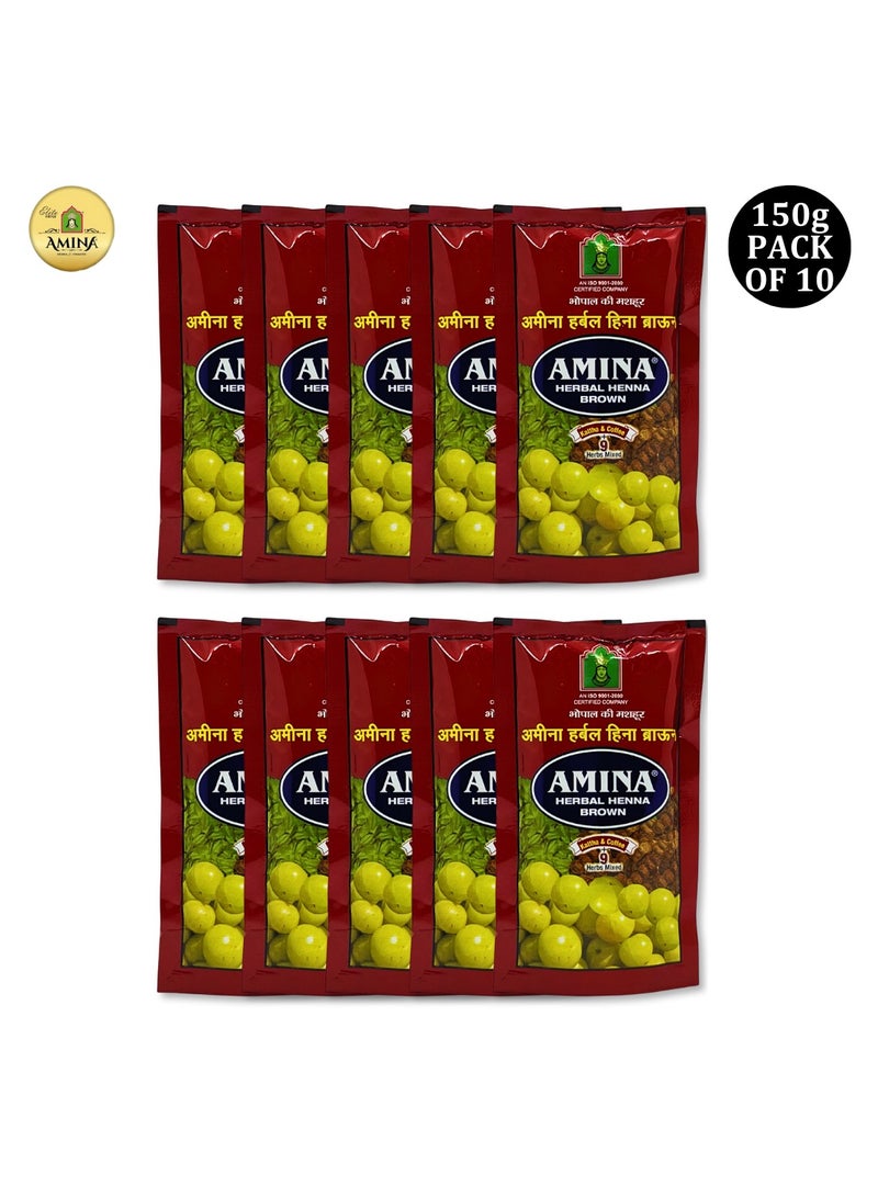 Amina Natural Brown Herbal Henna Powder For Hair Color, Natural Black Hair, Herbal Conditioning Hair Dye for Silky & Shiny Soft Hair Colour for Men & Women (150 Gms x Pack Of 10) - Image 2
