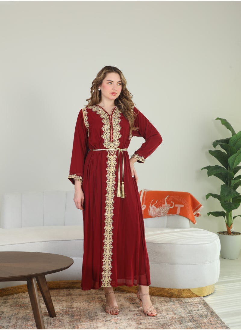 Bint Al Bilad Bint Al Bilad Women's Summer Long Luxury Jalabiya | Full-Length Kaftan Dress for Ramadan, Eid Ul Fitr, Wedding, Special Occasions | Embroidered Saudi Abaya | Modest Islamic Clothing  - Image 1