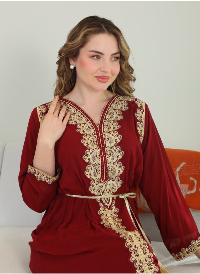 Bint Al Bilad Bint Al Bilad Women's Summer Long Luxury Jalabiya | Full-Length Kaftan Dress for Ramadan, Eid Ul Fitr, Wedding, Special Occasions | Embroidered Saudi Abaya | Modest Islamic Clothing  - Image 2