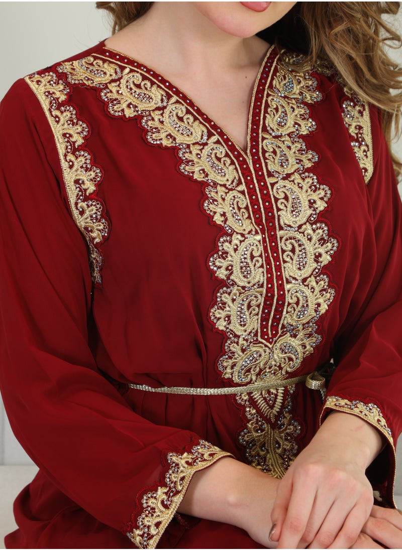 Bint Al Bilad Bint Al Bilad Women's Summer Long Luxury Jalabiya | Full-Length Kaftan Dress for Ramadan, Eid Ul Fitr, Wedding, Special Occasions | Embroidered Saudi Abaya | Modest Islamic Clothing  - Image 4