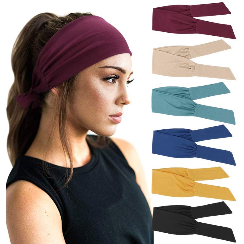 DRESHOW 6 PCS Adjustable Headbands for Women Knotted Headbands Elastic Non-Slip Fashion Hair Bands for Workout Sports Running Yoga - Image 1