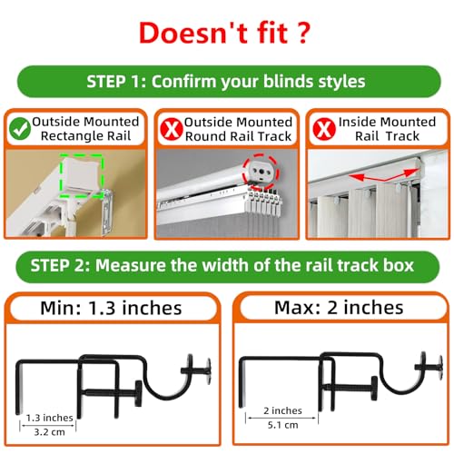 INSFITY Outside Mounted Blinds Curtain Rod Bracket (Only Fit for 1.3-2 inches Rectangle Headrail) No Drill No Tools Required (Patent Depending) - Image 2
