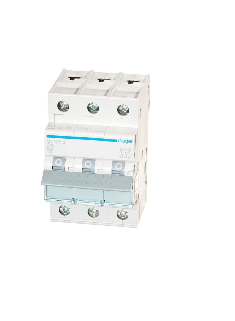 HAGER Miniature circuit breaker Three Pole 16A 6KA TP MCB TYPE C MCN316 *ONEKONEKT - Image 3