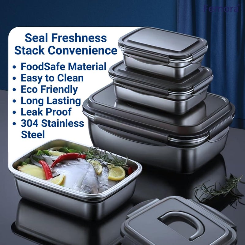 Femora High Steel Rectangle Heavy Duty Airtight Leakproof Unbreakable Lunch Box, Storage Container With Lock Lid for Office-College-School |1 Year Warranty| (Set of 1-550ml) - Image 5