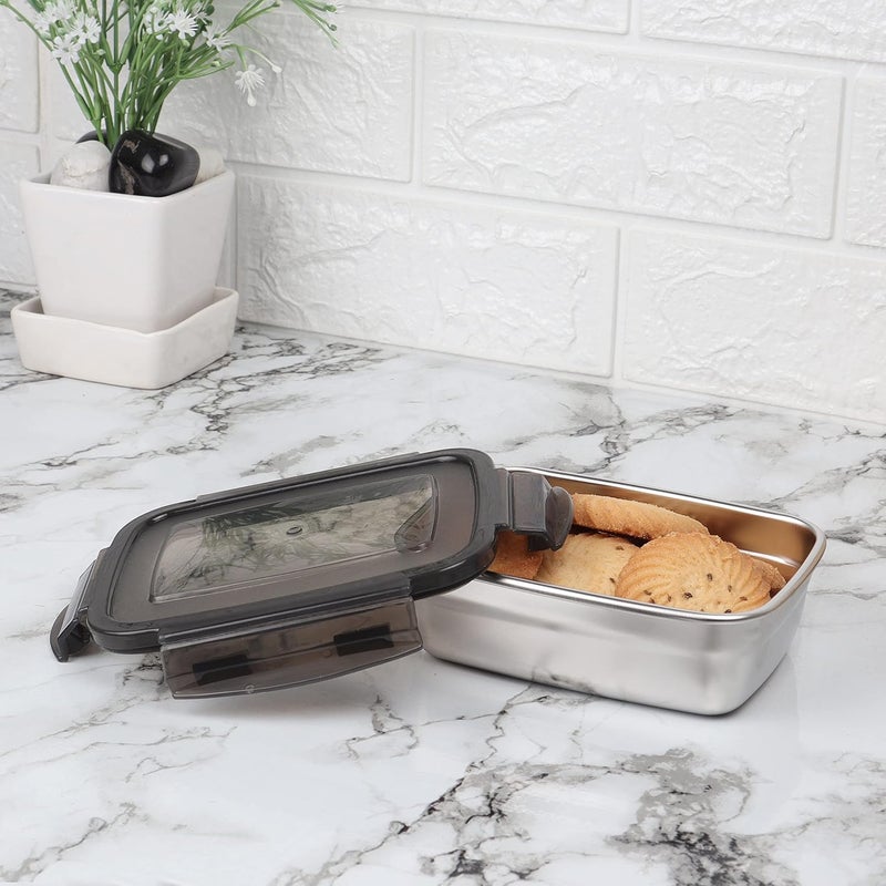 Femora High Steel Rectangle Heavy Duty Airtight Leakproof Unbreakable Lunch Box, Storage Container With Lock Lid for Office-College-School |1 Year Warranty| (Set of 1-550ml) - Image 2