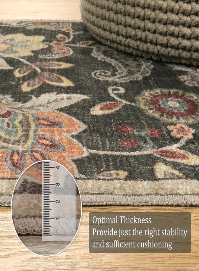 Morebes Floral Washable Rugs 3x5,Brown Throw Rugs for Bedroom Non Slip,Soft Distressed Paisley Bathroom Mat, Entryway Rug Indoor Accent Floor Chair Carpet for Living Room Coffee Table - Image 3