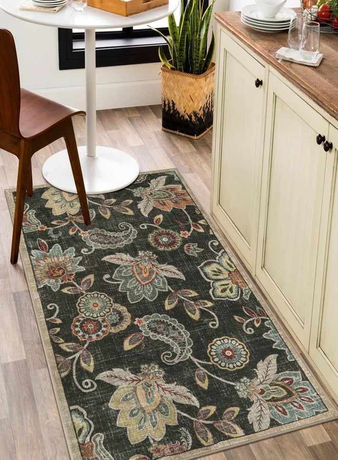 Morebes Floral Washable Rugs 3x5,Brown Throw Rugs for Bedroom Non Slip,Soft Distressed Paisley Bathroom Mat, Entryway Rug Indoor Accent Floor Chair Carpet for Living Room Coffee Table - Image 5