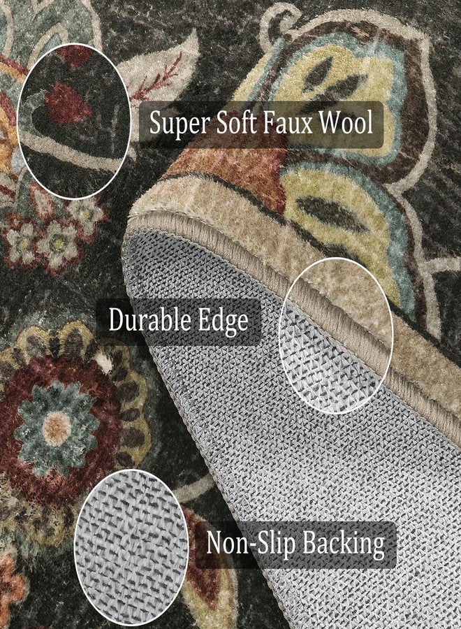 Morebes Floral Washable Rugs 3x5,Brown Throw Rugs for Bedroom Non Slip,Soft Distressed Paisley Bathroom Mat, Entryway Rug Indoor Accent Floor Chair Carpet for Living Room Coffee Table - Image 2