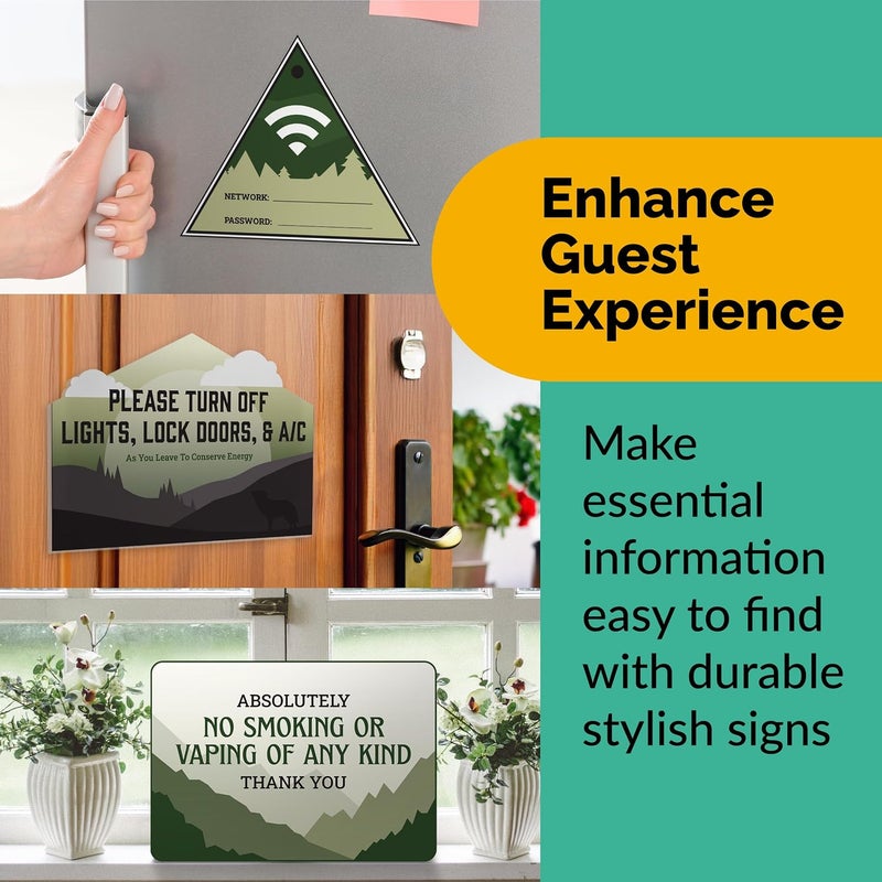 ORCA 5 Essential AirBnB Signs For Hosts | Wifi Password Sign For Home Guests, No Smoking, Do Not Flush For Bathroom Toilet, Turn Off Lights & AC, Air Bnb Vacation Rental Review Request Fridge Magnet - Image 3
