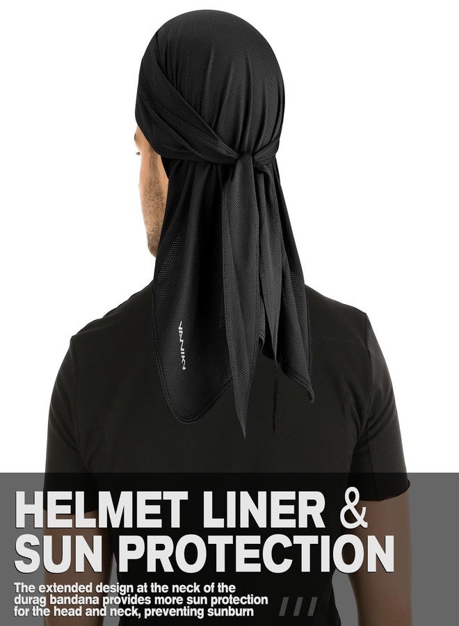 YANIKY Bandanas Skull Caps for Men, Do Rag Women Breathable Helmet Liner, 3 in 1 Face Covering UV Sun Protection Neck Drape Durags, Black, One size - Image 3