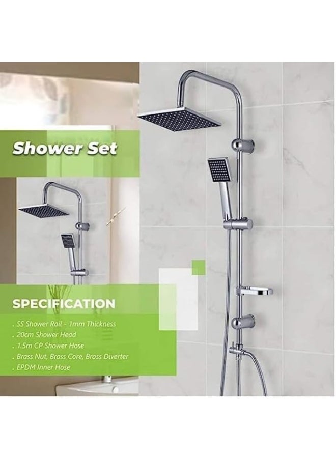 Biella Chrome Plated Shower Mixer Bathroom Twin Head Large Square Bar Set Waterfall Bath Shower Mixer Tap With Modern Rigid Riser Kit  - Image 2