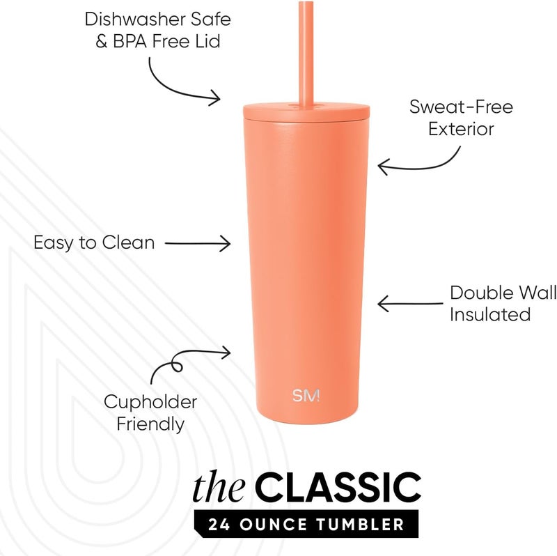 Simple Modern Classic Tumbler with Straw Lid | Insulated Iced Coffee Cup Reusable Stainless Steel Water Bottle Travel Mug | Gifts for Women Men Her Him | 24oz | Mango - Image 1