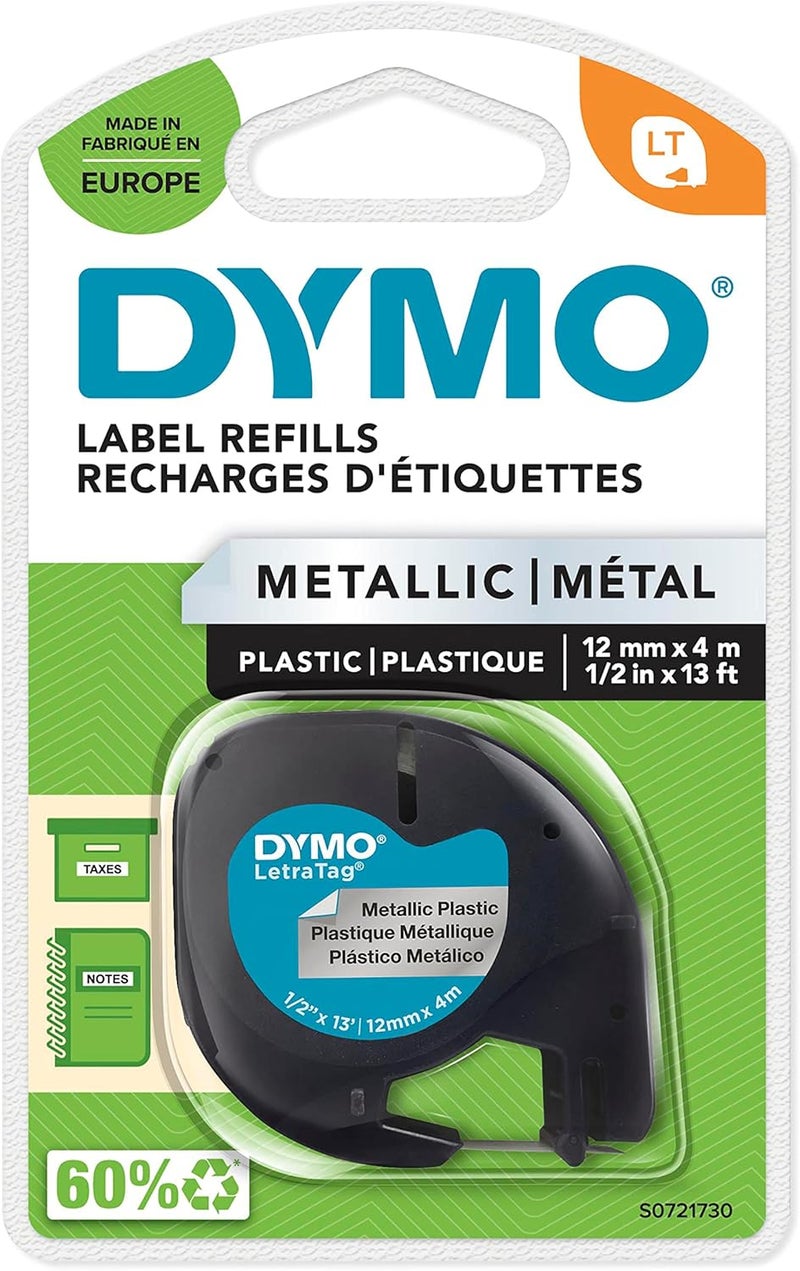 Dymo - LetraTag Tape - Black on Silver - 12mm x 4m - Image 1