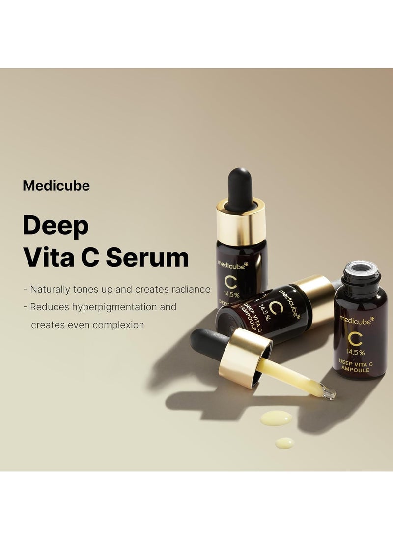 Medicube - Deep Vita C Serum 2.0 || 14.5% Pure Vitamin C reduce the appearance of hyperpigmentation, dark spots, and blemishes | 16 self-tests complete | Korean skincare (10g * 3 bottles) - Image 1