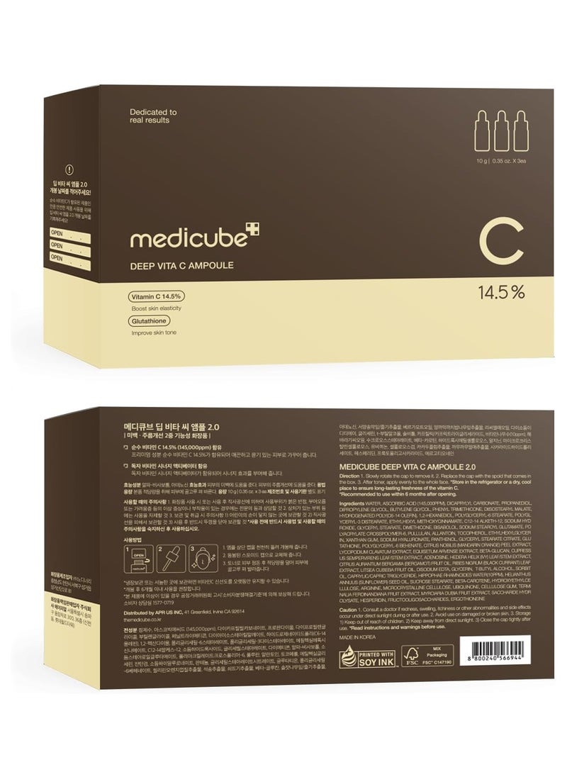 Medicube - Deep Vita C Serum 2.0 || 14.5% Pure Vitamin C reduce the appearance of hyperpigmentation, dark spots, and blemishes | 16 self-tests complete | Korean skincare (10g * 3 bottles) - Image 1