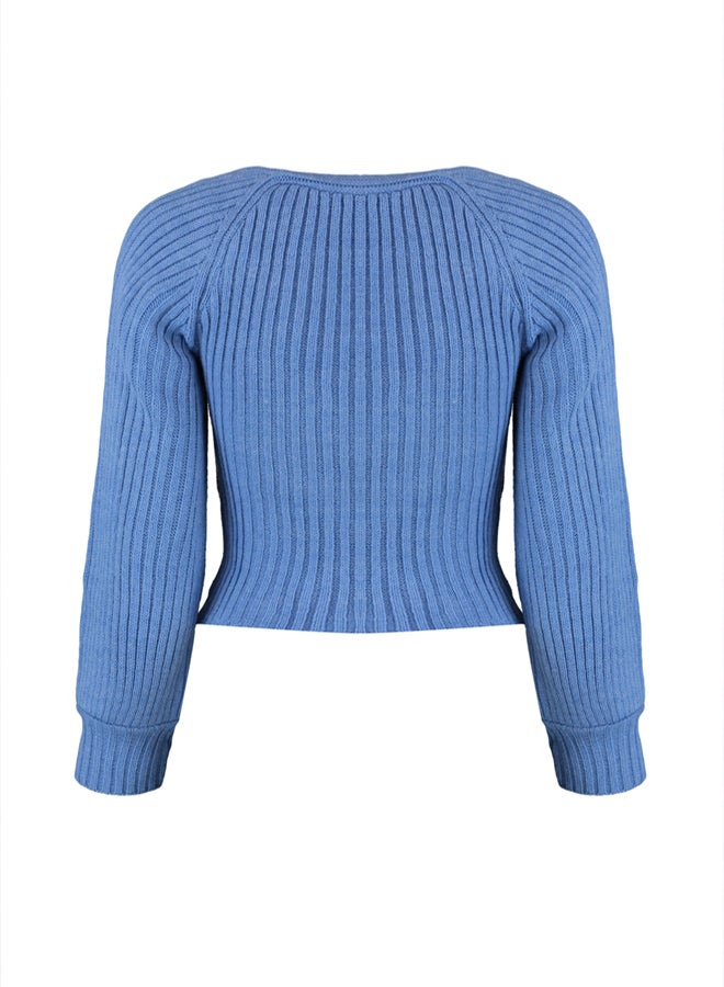 trendyol Blue Crop Heart Neck Knitwear Sweater - Image 5