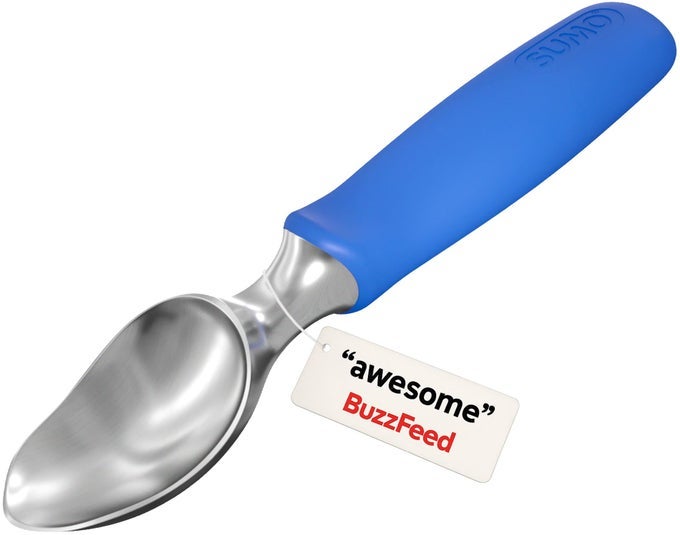 STAINLESS STEEL ICE CREAM SCOOP WITH ERGONOMIC HANDLE STURDY DISHWASHERSAFE SCOOPER FOR EFFORTLESS SCOOPING AND SERVING OF FROZEN DESSERTS COMFORTABLE GRIP BLUE