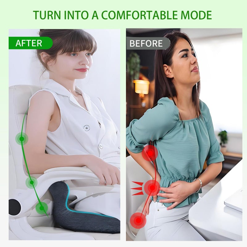 Gonexway وسادة مقعد ميموري فوم من غونيكسواي بتصميم مريح على شكل L لمقاعد المكتب ومقاعد السيارات وسادة مقعد لسائقي الشاحنات، وسائد مقاعد السيارات لدعم أسفل الظهر (أسود) - Image 4