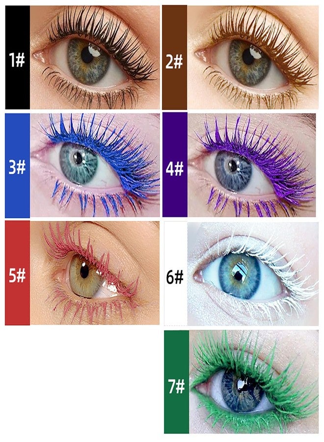 RoseFlower Colored Mascara Sets, 7 Colors Waterproof Colorful Mascara Gift Set, Red Pink Purple Blue White Black Colorful Mascara Charming Long Lasting Voluminous Mascara for Eyelash Eye Makeup - Image 2