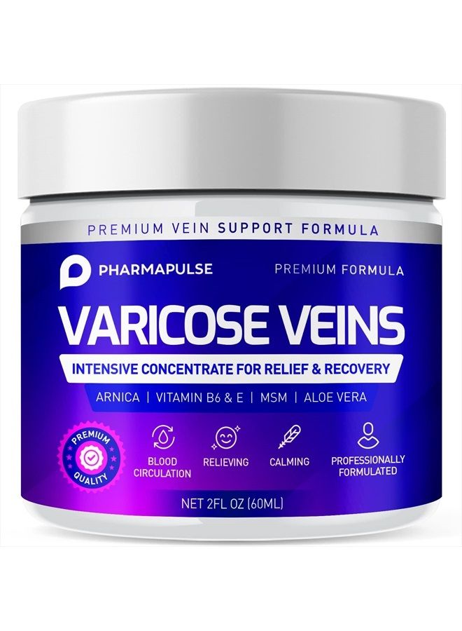 PHARMAPULSE Varicose Veins Cream, Varicose Vein & Soothing Leg Cream, Natural Varicose & Spider Veins Treatment, Strengthen Capillary Health, Improve Blood Circulation, Tired and Heavy Legs Fast Relief 2oz - Image 1