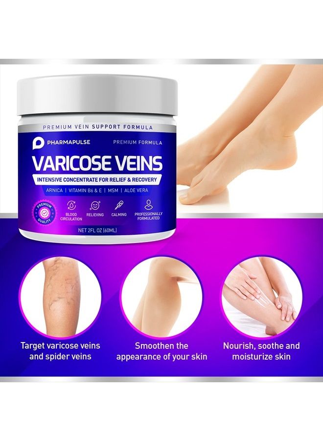 PHARMAPULSE Varicose Veins Cream, Varicose Vein & Soothing Leg Cream, Natural Varicose & Spider Veins Treatment, Strengthen Capillary Health, Improve Blood Circulation, Tired and Heavy Legs Fast Relief 2oz - Image 3