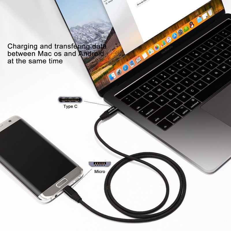Fasgear USB C to Micro USB Cable 30cm Nylon Braided Type C to Micro USB Cord Compatible with Galaxy S7/S6, HTC One/10 and More (Black, 1ft) - Image 4