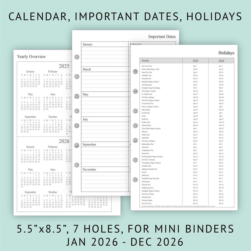 newestor 2026 Weekly & Monthly Planner Refill, 5-1/2" x 8-1/2", Jan 2026 to Dec 2026, 7-Hole Punched for Mini Binders - Image 5
