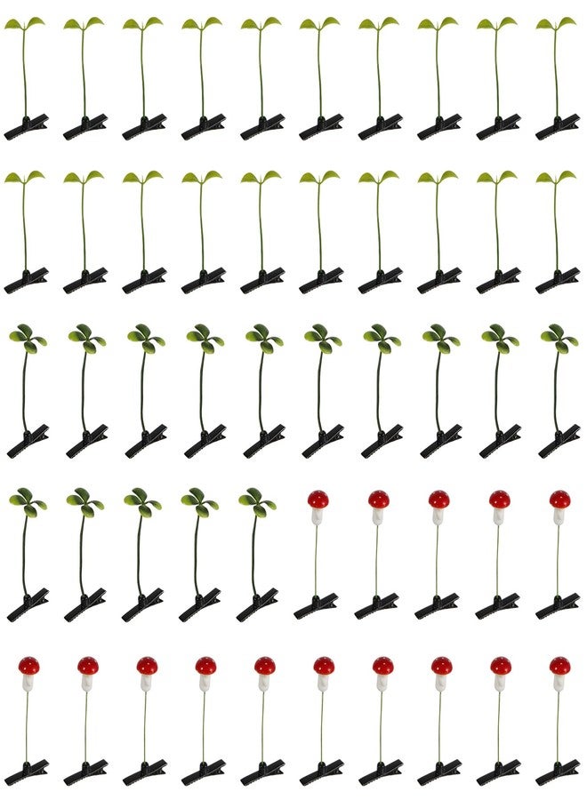 PEUTIER 50pcs, Bean Sprout Hair Clips, Four-Leave Clover, Mushroom, Funny Plant Hair Clips, Cute Headwear, Hair Accessories for Kids, Girls, Women, Home School Party Supplies - Image 1