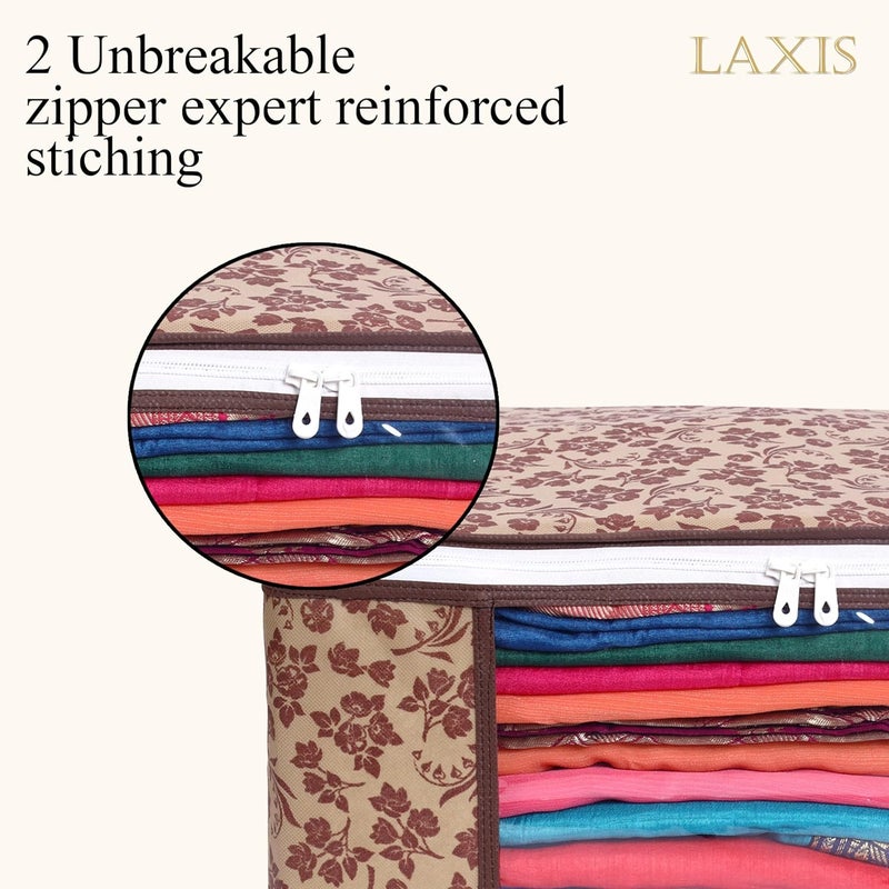 LAXIS ® Saree Covers With Zip Non-Woven Printed Saree Cover/Saree Organizer For Wardrobe/Cloth Storage With Transparent Window/Saree Bags Storage/Clothes Organizer (Brown- Pack of 6) - Image 4