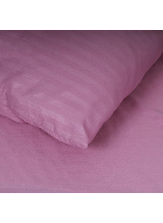 Luxury 3-Piece Pink Cotton Bed Sheet Set – Ultra Soft Flat Sheet & Pillowcases with Striped Design, Breathable & Comfortable for Home or Hotel (Single/Double) - Image 3