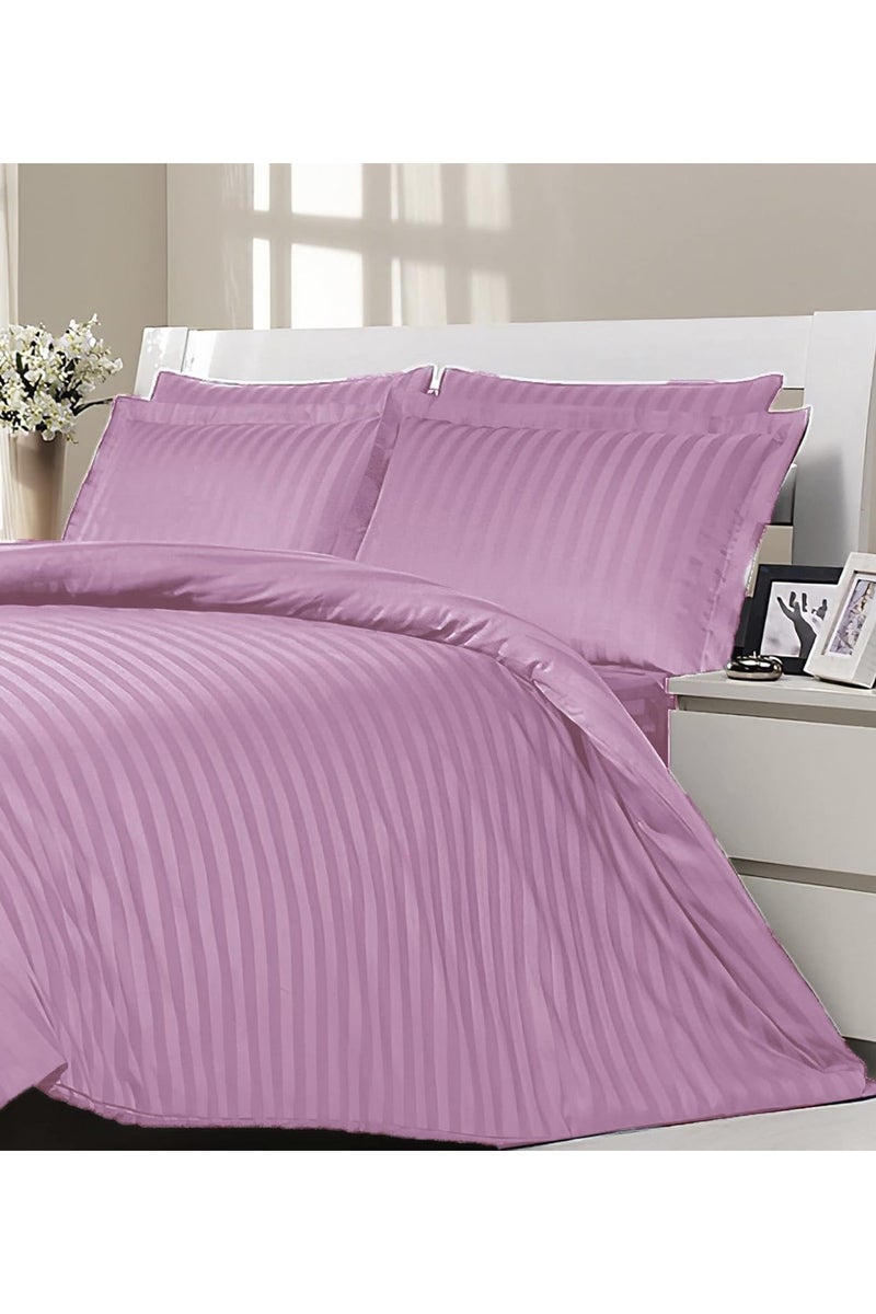 Luxury 3-Piece Pink Cotton Bed Sheet Set – Ultra Soft Flat Sheet & Pillowcases with Striped Design, Breathable & Comfortable for Home or Hotel (Single/Double) - Image 1