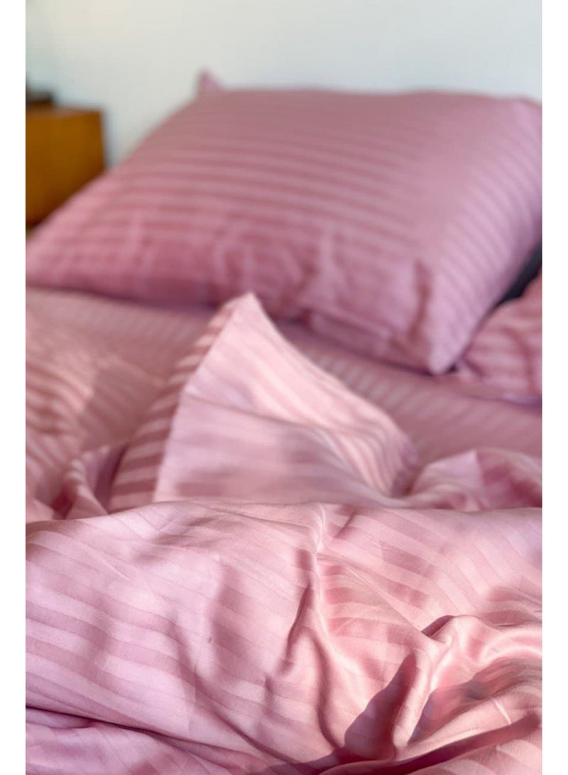 Luxury 3-Piece Pink Cotton Bed Sheet Set – Ultra Soft Flat Sheet & Pillowcases with Striped Design, Breathable & Comfortable for Home or Hotel (Single/Double) - Image 4