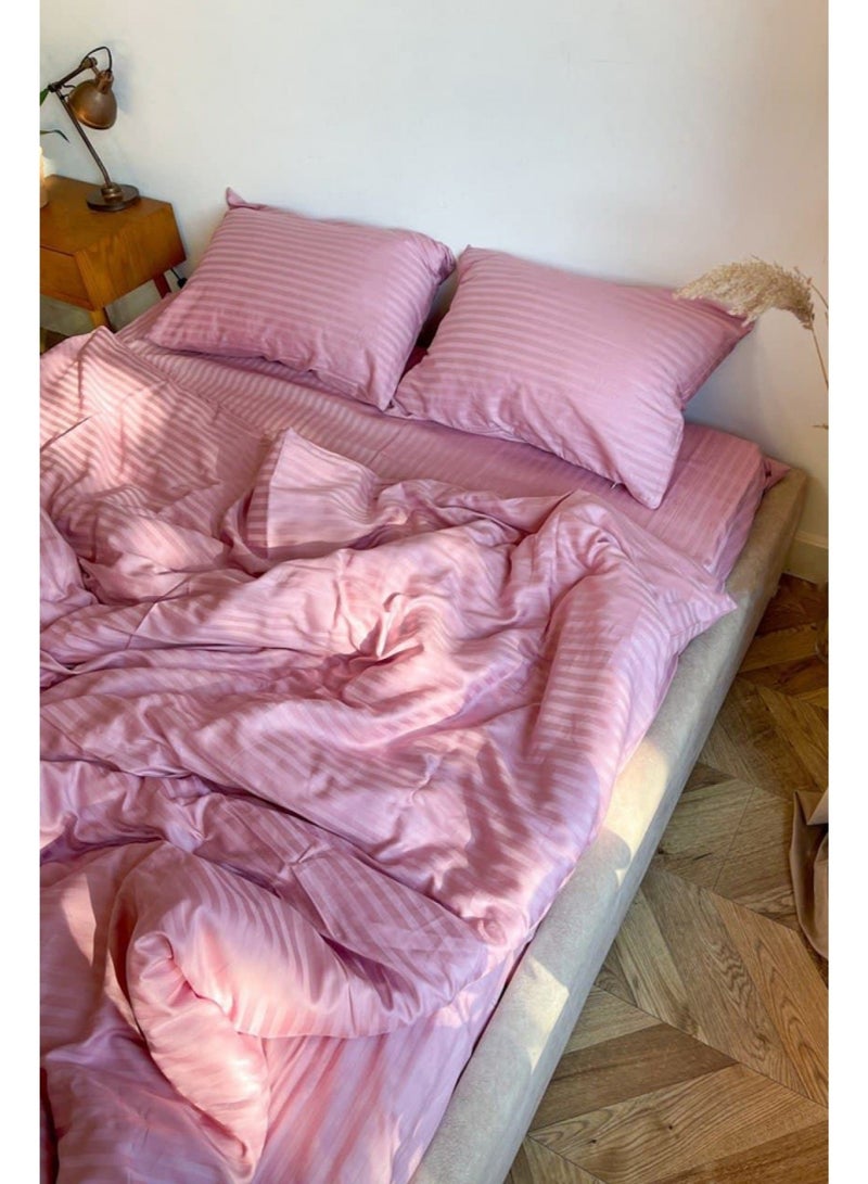 Luxury 3-Piece Pink Cotton Bed Sheet Set – Ultra Soft Flat Sheet & Pillowcases with Striped Design, Breathable & Comfortable for Home or Hotel (Single/Double) - Image 5