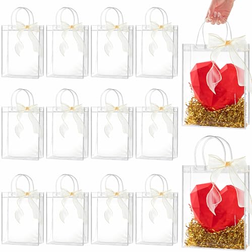 Ohuimrt 20 PCS Clear Plastic Gift Bags with Handles 79 x 984 x 315 Inches Reusable Party Favor Bags with Ribbon Transparent Gift Wrap Bags Bulk for Weddings Birthdays - Image 2