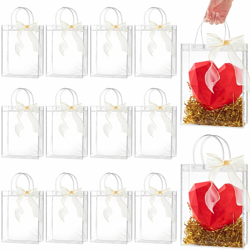 Ohuimrt 20 PCS Clear Plastic Gift Bags with Handles 79 x 984 x 315 Inches Reusable Party Favor Bags with Ribbon Transparent Gift Wrap Bags Bulk for Weddings Birthdays - Image 3