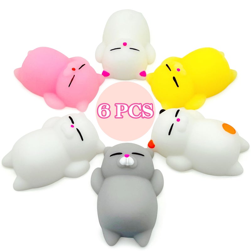 JIAHO 6 Pcs Cat Mochi Squishy Toys for Kids Party Favors Animals Kawaii Squishies Sensory Mini Mochi Toys for Kids Fidget Bulk Toys for Kids Prizes Easter Basket Stuffers Goodie Bag Stuffers - Image 2