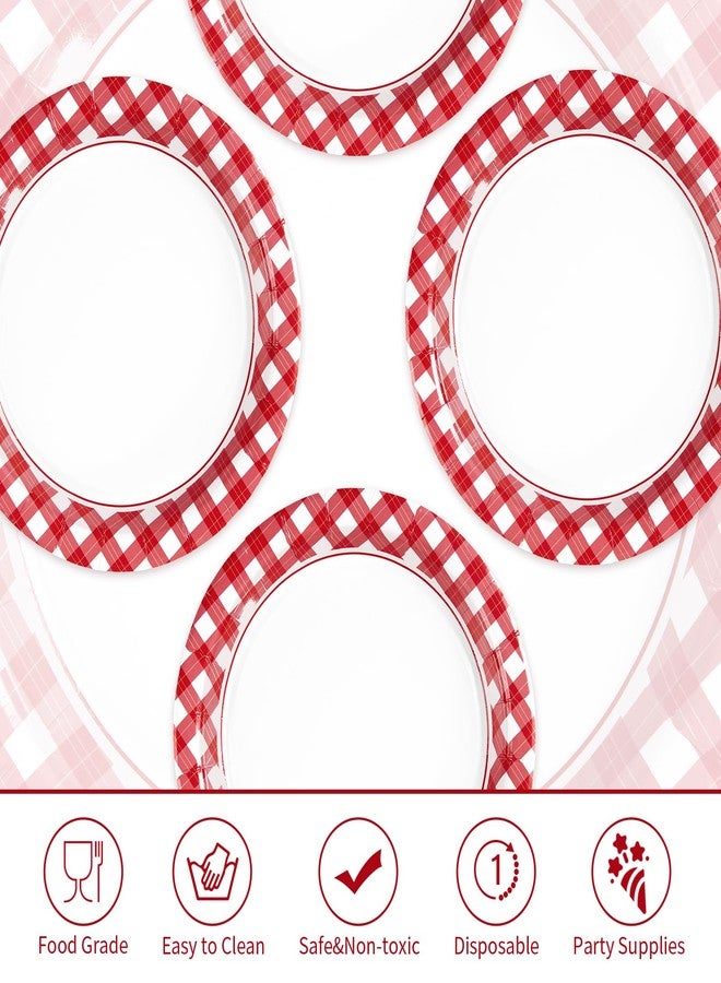 Grencian 100Pcs Red Gingham Paper Plates 7" Red and White Buffalo Checked Plaid Dessert Plates Disposable Gingham Party Supplies for Picnic Barbecue Baby Shower Birthday Party Decorations - Image 3