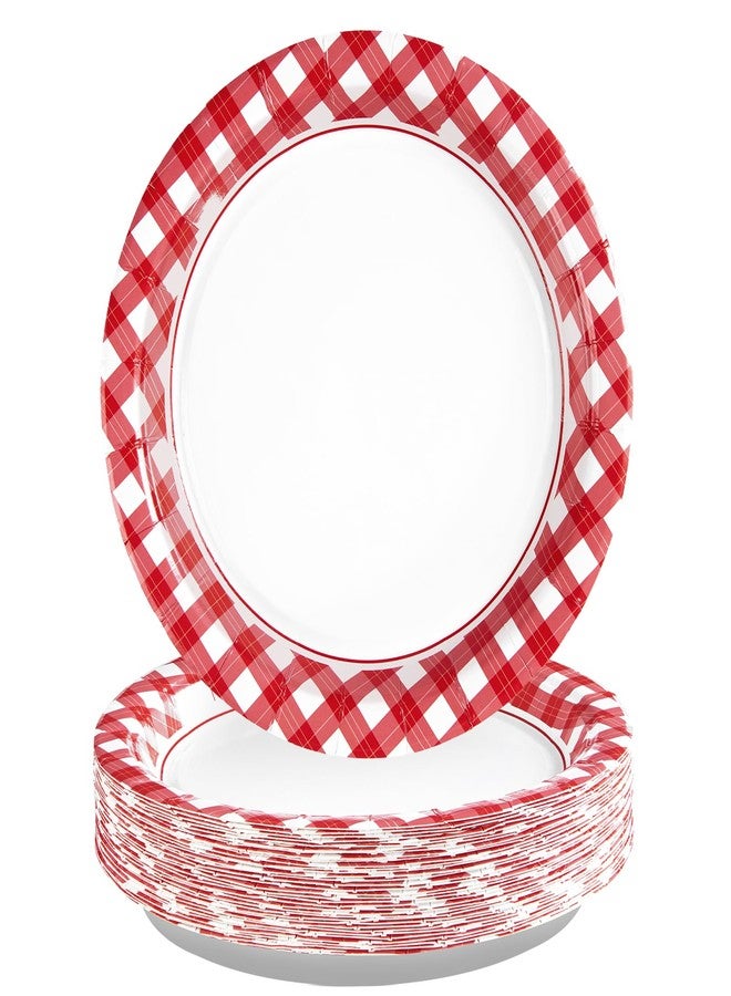 Grencian 100Pcs Red Gingham Paper Plates 7" Red and White Buffalo Checked Plaid Dessert Plates Disposable Gingham Party Supplies for Picnic Barbecue Baby Shower Birthday Party Decorations - Image 1