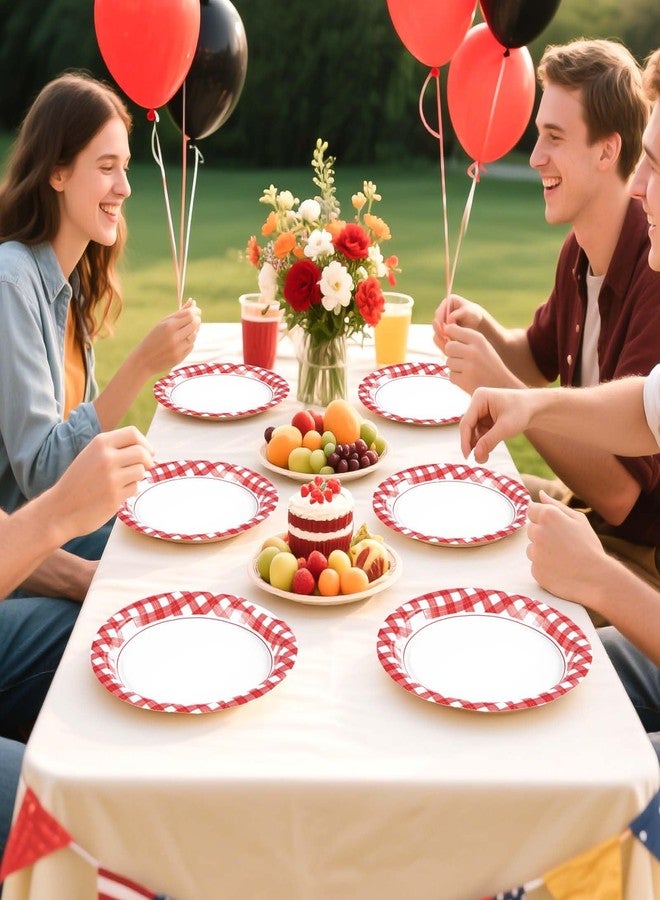 Grencian 100Pcs Red Gingham Paper Plates 7" Red and White Buffalo Checked Plaid Dessert Plates Disposable Gingham Party Supplies for Picnic Barbecue Baby Shower Birthday Party Decorations - Image 5