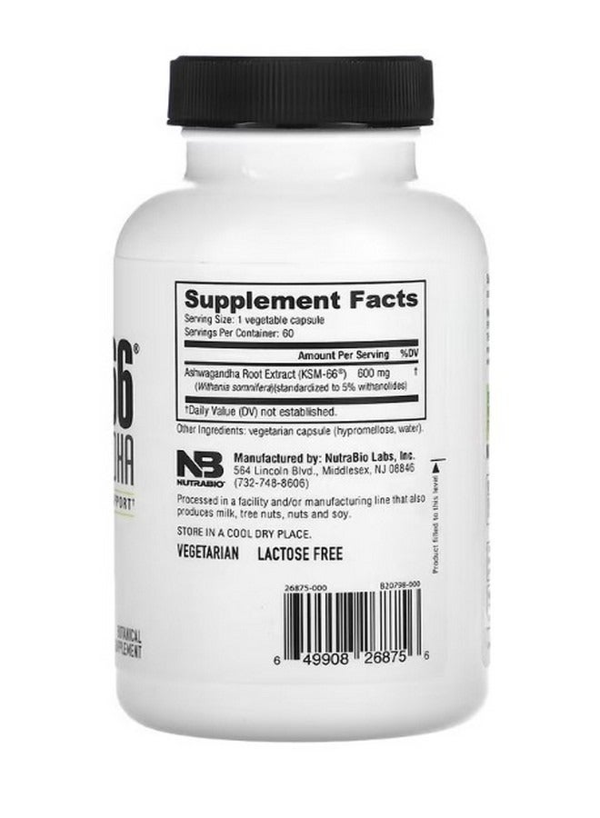 NutraBio KSM 66 Ashwagandha 600 mg 60 Capsules - Image 2