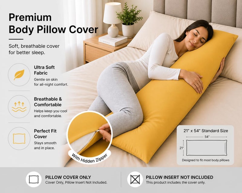 EVOLIVE Body Pillow Covers Pack of 2, 21" x 54", Ultra Soft Brushed Microfiber, Breathable & Cozy Body Pillowcases with Zipper Closure (Spicy Mustard) - Image 4