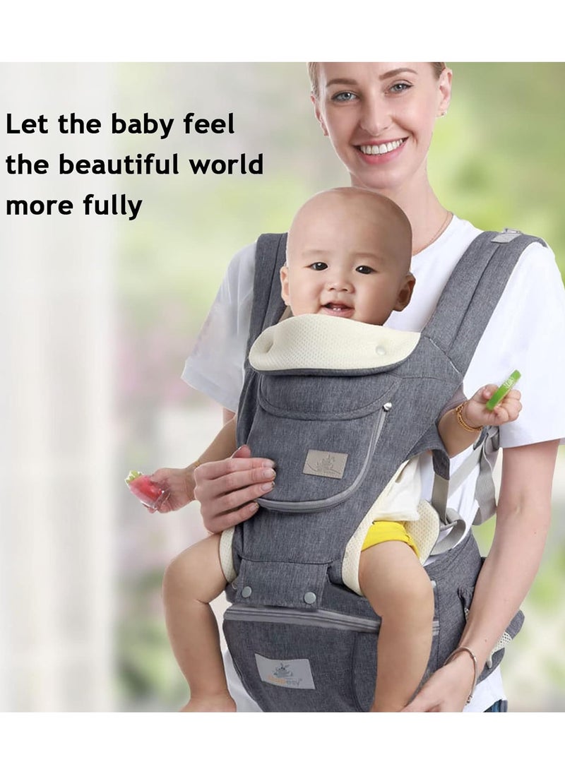 6-in-1 Baby Carrier, Baby Wraps Carrier, Baby Carrier with Hip Seat for Breastfeeding, One Size Fits All - Adapt to Newborn, Infant & Toddler (Grey)