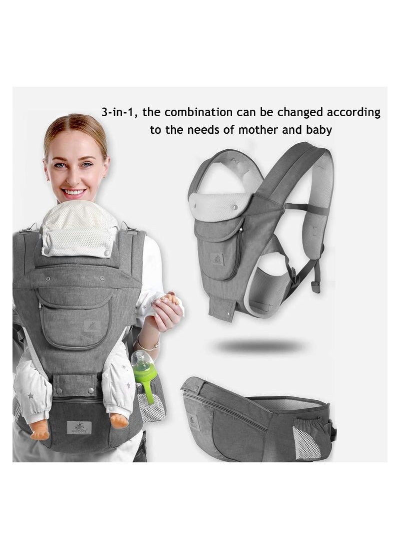 6-in-1 Baby Carrier, Baby Wraps Carrier, Baby Carrier with Hip Seat for Breastfeeding, One Size Fits All - Adapt to Newborn, Infant & Toddler (Grey)