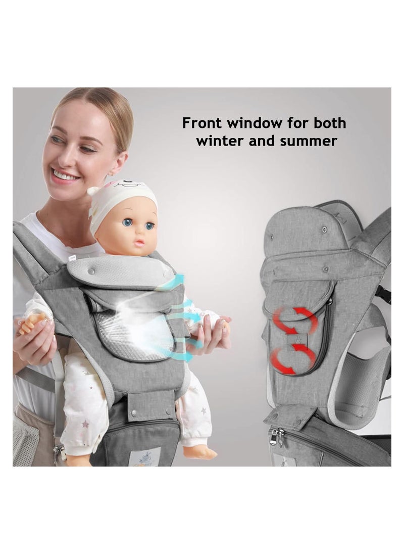 6-in-1 Baby Carrier, Baby Wraps Carrier, Baby Carrier with Hip Seat for Breastfeeding, One Size Fits All - Adapt to Newborn, Infant & Toddler (Grey)