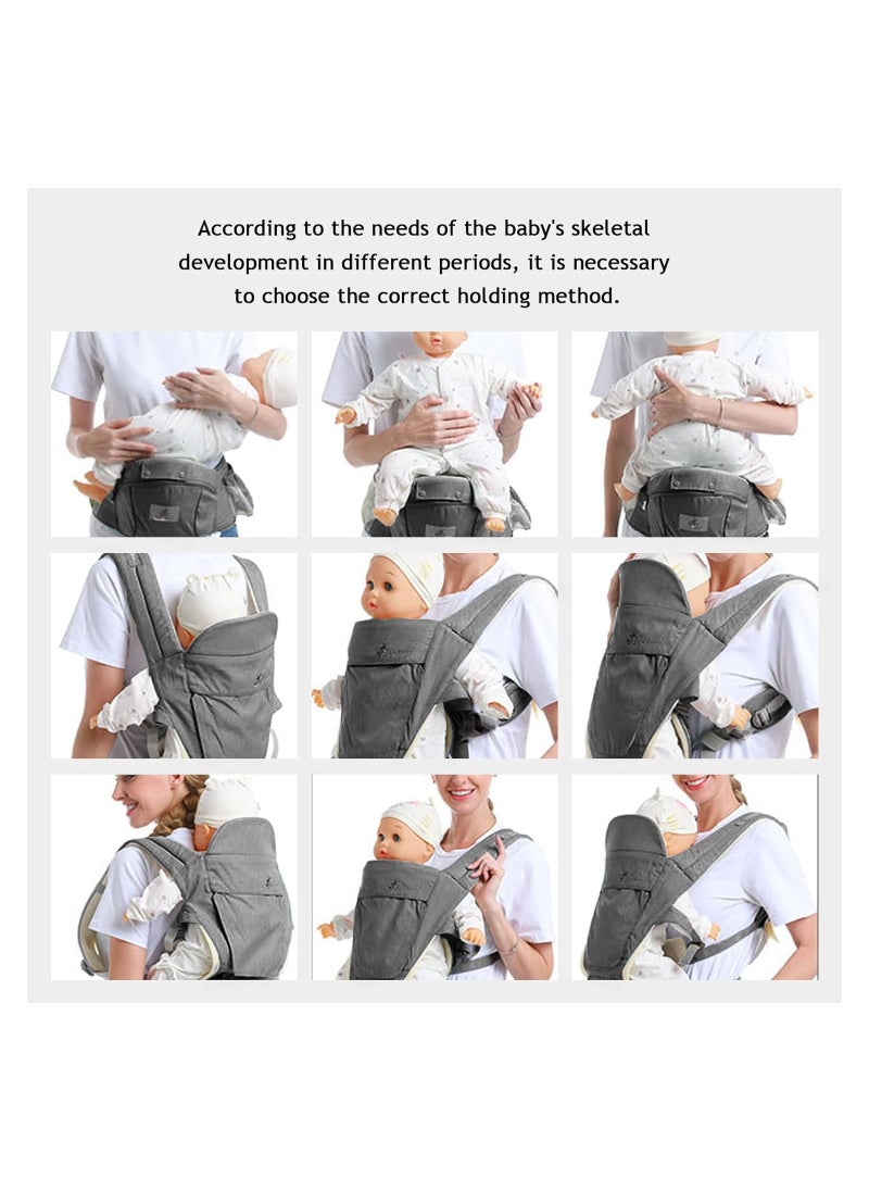 6-in-1 Baby Carrier, Baby Wraps Carrier, Baby Carrier with Hip Seat for Breastfeeding, One Size Fits All - Adapt to Newborn, Infant & Toddler (Grey)