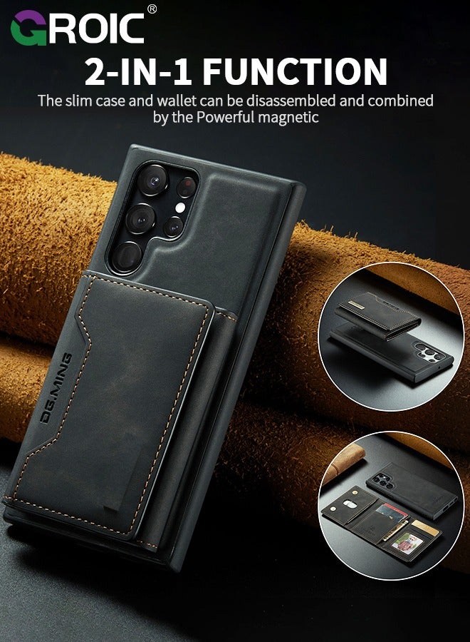 GROIC Samsung Galaxy S24 Ultra Case,2 in 1 Clutch Wallet Phone Cover, Vintage Slim Leather Case Magnetic Detachable Tri-Fold Wallet Shell, S24 Ultra 6.8" Leather Case with Card Holder Pocket Slim Case - Image 3